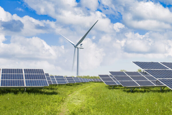 solar panels and wind turbine